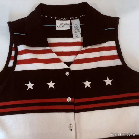 Liz Villager Sport Womens Patriotic Top M Sleeveless Collared - Picture 7 of 8